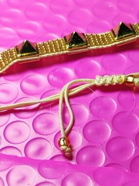 Gold Pyramid Stud Adjustable Bracelet - Gold Tones